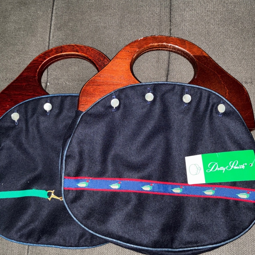 Dotty Smith Bermuda Bags Navy Wood Handle Interchangeable Covers Preppy Nautical
